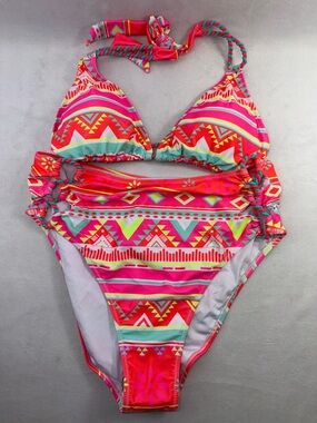 Popvil Aztec Print Pink & Turquoise Two-Piece Swimsuit